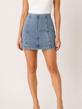 Free People.  Light Blue Denim Panel Mini Skirt